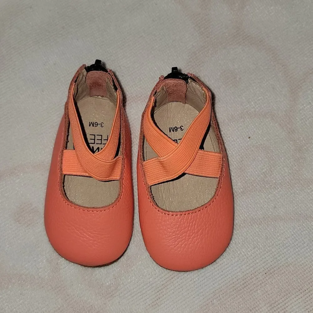 MONKEY FEET Baby Girl Soft Bottom Leather Mary Jane Zipper Moccasins 3-6 months